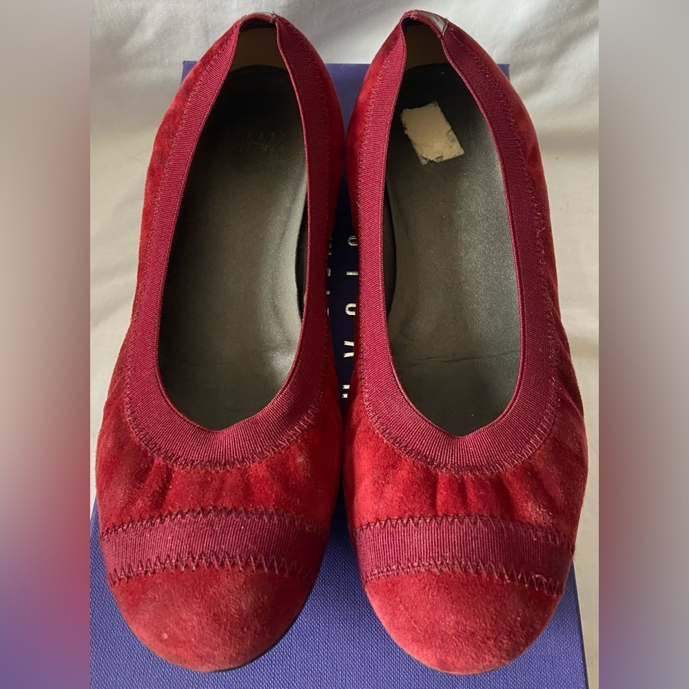 Stuart Weitzman Giveable Scarlet Suede Leather Scrunch Ballet Sz 7 KW21910